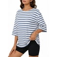 thumbnail image 2 of MOYIKO Striped T Shirts for Women 3/4 Length Sleeve Crewneck Casual Loose Fit Tees Summer Tops, 2 of 7