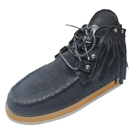 OJSFQUFP Womens Casual Shoes Large Size Snow Boots for Women In Autumn and Winter Plus Velvet Warm Short Boots Tassel Boots Work Flats for Women Office Black 40