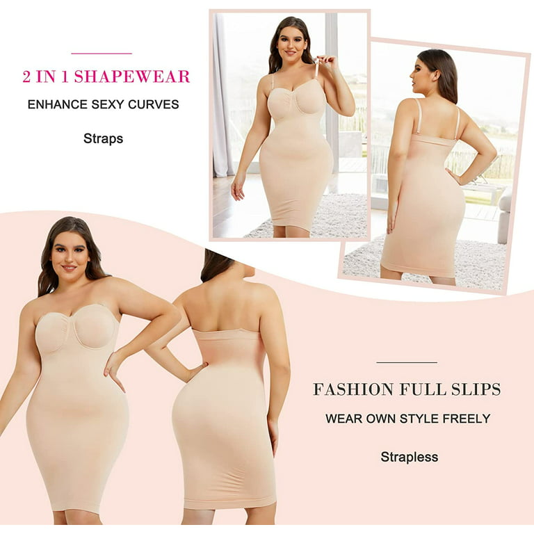 Junlan Women Shapewear Slips Under Dresses Strapless Body Shaper Tummy  Control Slips Seamless Underskirts