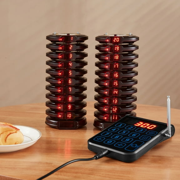 KFFKFF 20 Call Restaurant Wireless Paging System Coaster Guest Queue Calling