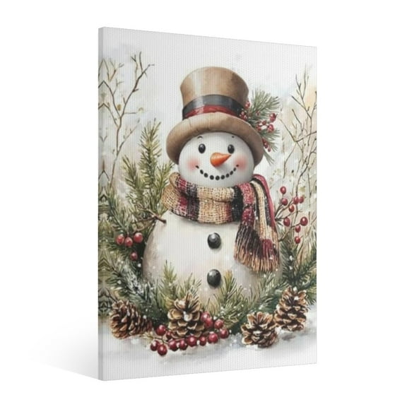 Vintage Christmas Snowman Wall Art Paint - Retro Xmas Festive Winter Holiday Christmas Wall Decor Canvas for Living Room Kitchen Bathroom Home Bedroom Decor Framed