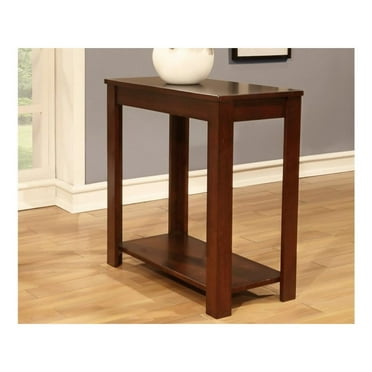 Cherry finish wood rectangular chair side end table with lower shelf