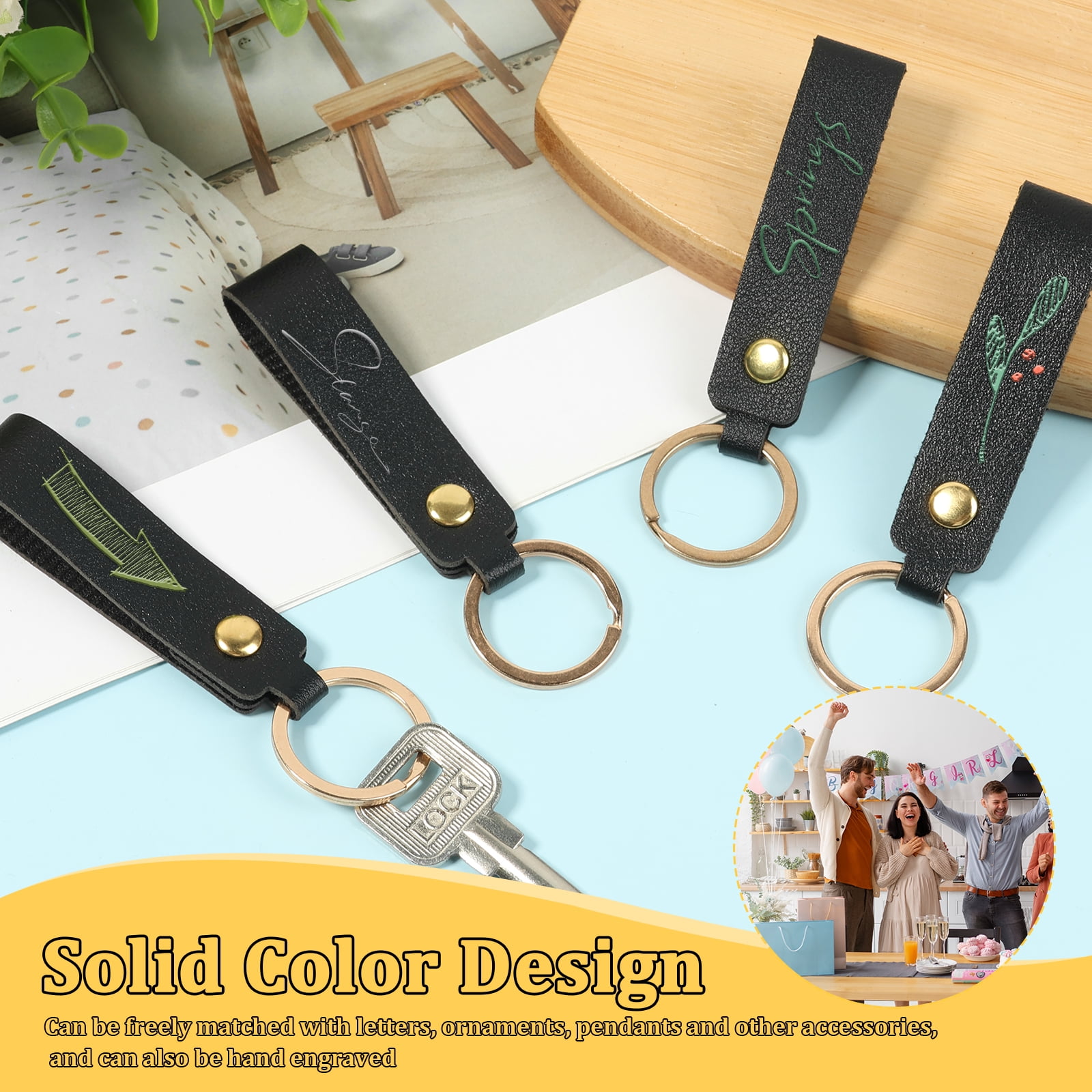 Austok 100Pcs PU Leather Keychain Blanks Bulk Blanks Keychain Kit with Key Rings DIY Multipurpose Keyring Set for DIY Key Chains Craft