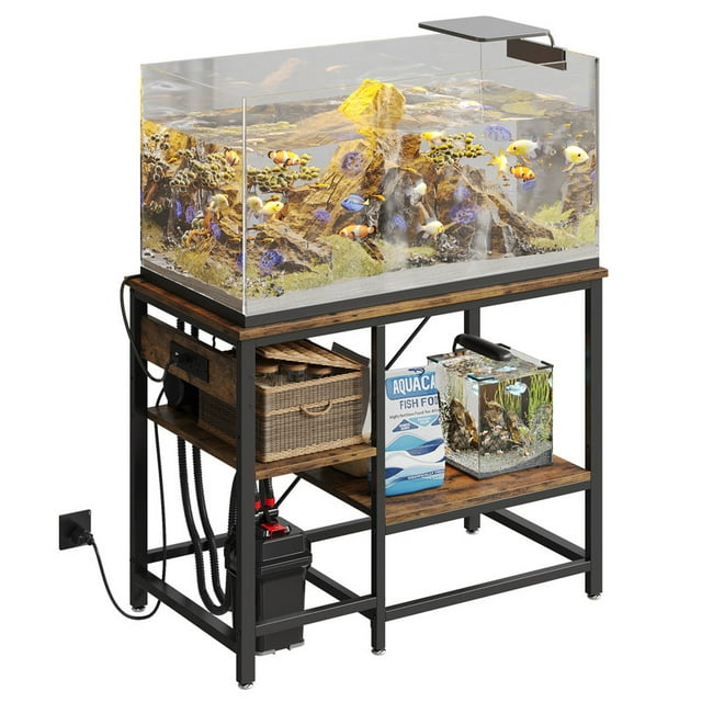 Bestier Support d'Aquarium de 40 à 50 Gallons avec Prises de Courant, Étagère de Rangement Réversible en Métal Robuste à 3 Niveaux pour Aquarium