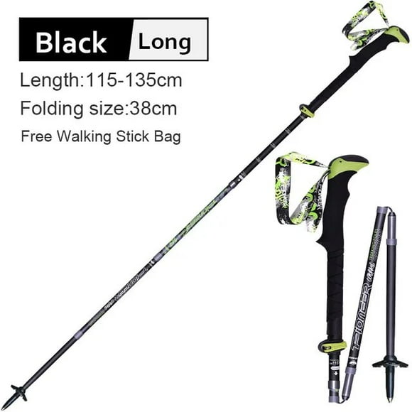 1s Ski Poles Folding Nordic Hiking Poles Carbon Fiber Adjustable Trekking Stick AlpBlack Long