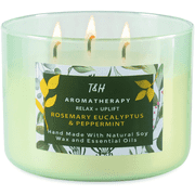 Rosemary Eucalyptus Peppermint Aromatherapy Candle 3 Wick Large Soy Scented Candles Fresh 15.8 Oz