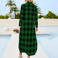 thumbnail image 5 of 2024 Vintage Plaid Chiffon Dress Cute Green Check Beach Dresses Women Long Sleeve Street Style V Neck Pattern Oversized Casual Dress, 5 of 7
