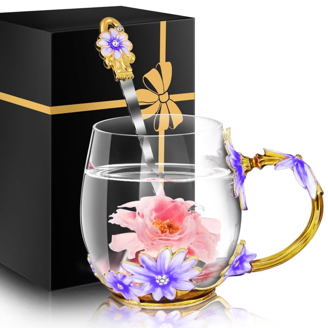 Juego de Tazas de Vidrio MNZZ para Té con Cuchara Morado