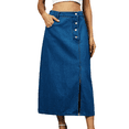 thumbnail image 2 of LYMAYTER Women Jean Skirt Casual Side Slit Denim Skirt High Waisted Button Mid-Length Skirt with Pockets, 2 of 9