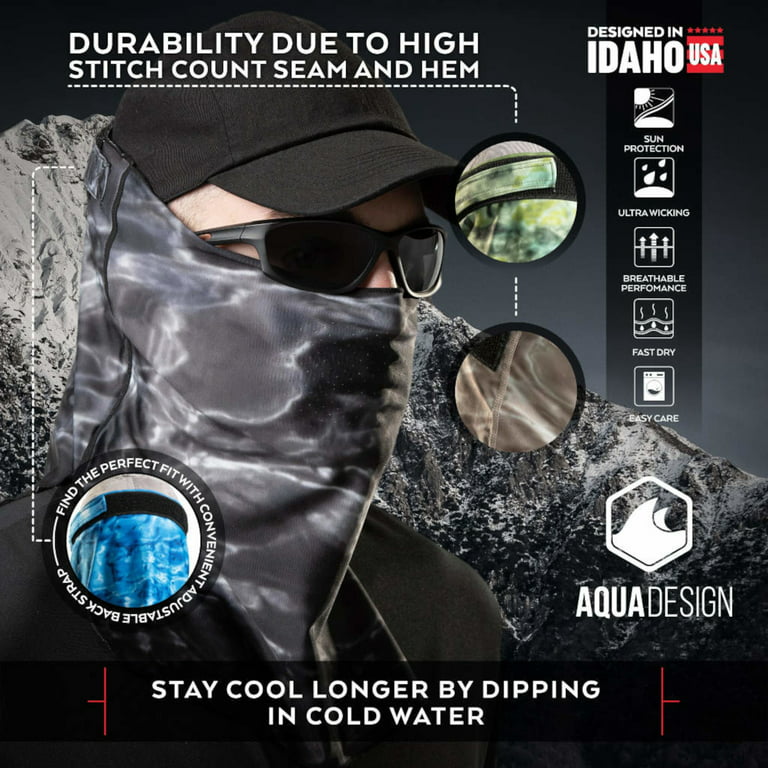 Aqua Design Adjustable Size Face Fishing Hunting Sun Protection Mask  Breathing Holes Shield Pro+ Tube, Aqua Sky