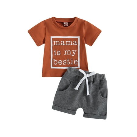 

Toddler Baby Boys Clothes Set Letter Print Short Sleeve T Shirt Tops Solid Color Jogger Shorts Cute Newborn Summer Outfit