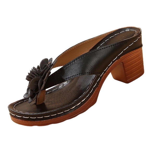 Lenago Women Sandals Fashion Casual Summer Style Solid Color Thick Bottom Hollow One-Strap Thick Heel Slippers 36