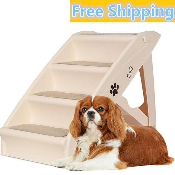 4 Steps Folding Dog Stairs Plastic Pet Stairs, Foldable Pet Dog Steps Ramp Ladder with Non-Slip Pad and Safe Side Rail
