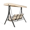 thumbnail image 3 of Ulax Furniture 3-seat Steel Frame Patio Porch Swing Outdoor Hammock Swing Glider Bench with Textilene Mesh Sling Seats and UV-Resistant Polyester Adjustable Canopy, Beige, 3 of 7