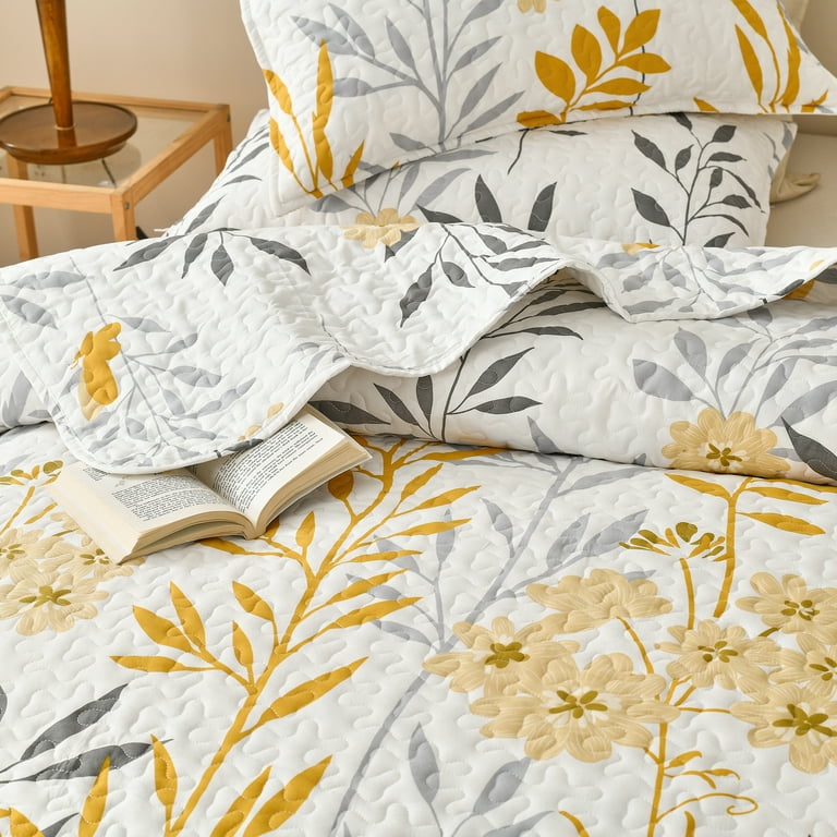 Grey Yellow Duvet, Flower Duvet Cover, Modern Bed Cover, King Queen Full Twin, popular Size, Gray Duvets, Yellow Duvets, Flower Bedding, Pattern