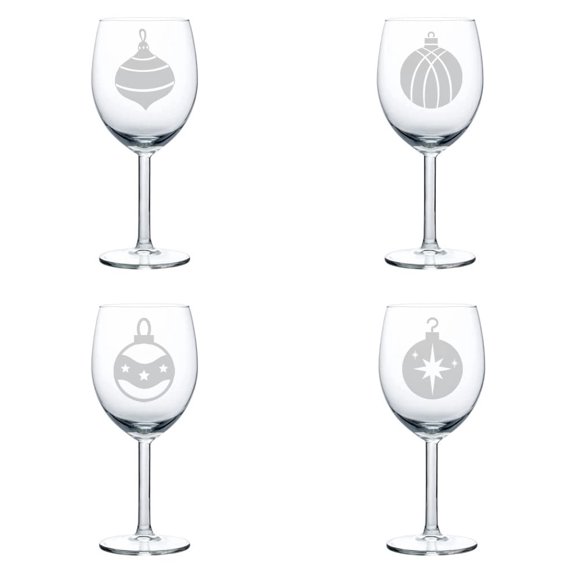 Set of 4 Wine Glass Goblet Christmas Ornament Collection (10 oz)