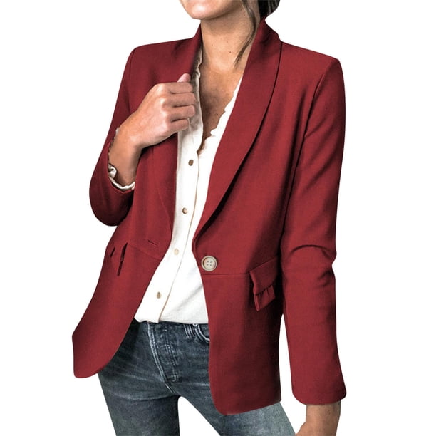 Chaquetas de traje de rayas Blazers de doble botonadura para mujer, informal, de manga larga, con frente abierto, chaquetas, trajes de trabajo,blazer moda(Rojo, M)