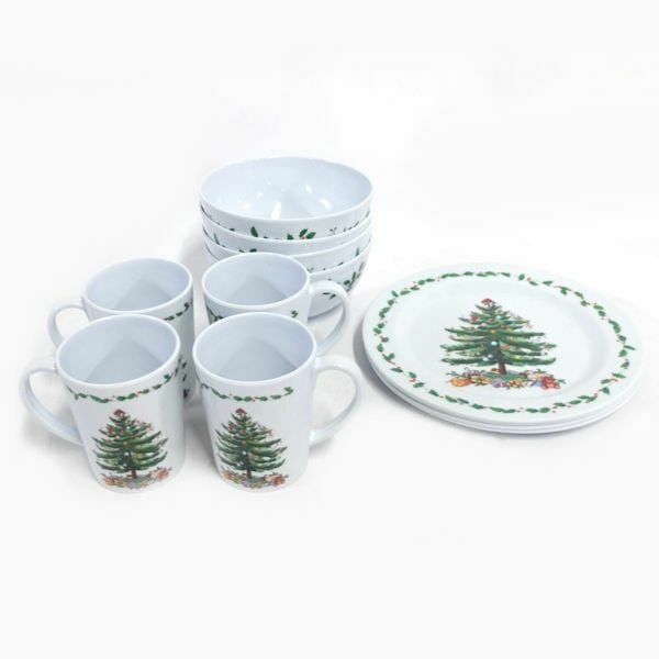 Christmas Tree Melamine Dinnerware, 12Piece Set