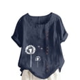 thumbnail image 7 of QUNYINEY Casual Shirts for Women Trendy Crew Neck Floral Short Sleeve Tops Loose Linen Button Pullover Shirts, 7 of 7