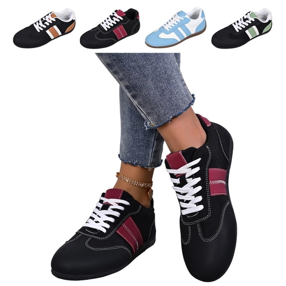 IEMIEMIEM Women's Suede Sneakers Retro Casual Lace-Up Flat Shoes with Stripes Comfortable Low-Top Trainers for Daily Wear 9.5 wide