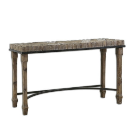 55" Agana Weathered Fir Wood & Black Metal Accent Sofa Console Table