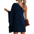thumbnail image 3 of Franhais Women Fashion Mini Dress Solid Color One-Shoulder Loose Bat Sleeve Dress Summer Club Party Short Dress, 3 of 4