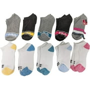 Fila Kids Girls 10-Pack Half Cushion No Show Socks with Hair Ties (Random Knit - Light Gray Heather, Girls Medium (Shoe size 10-4))