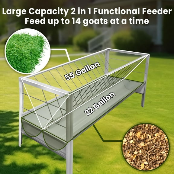 Galvanized Steel Goat Hay Feeder 2 in 1 , 77 Gallon High-Capacity  Livestock Feeder , Rust Resistant Goat Feeder for Goats, Sheep & Horses