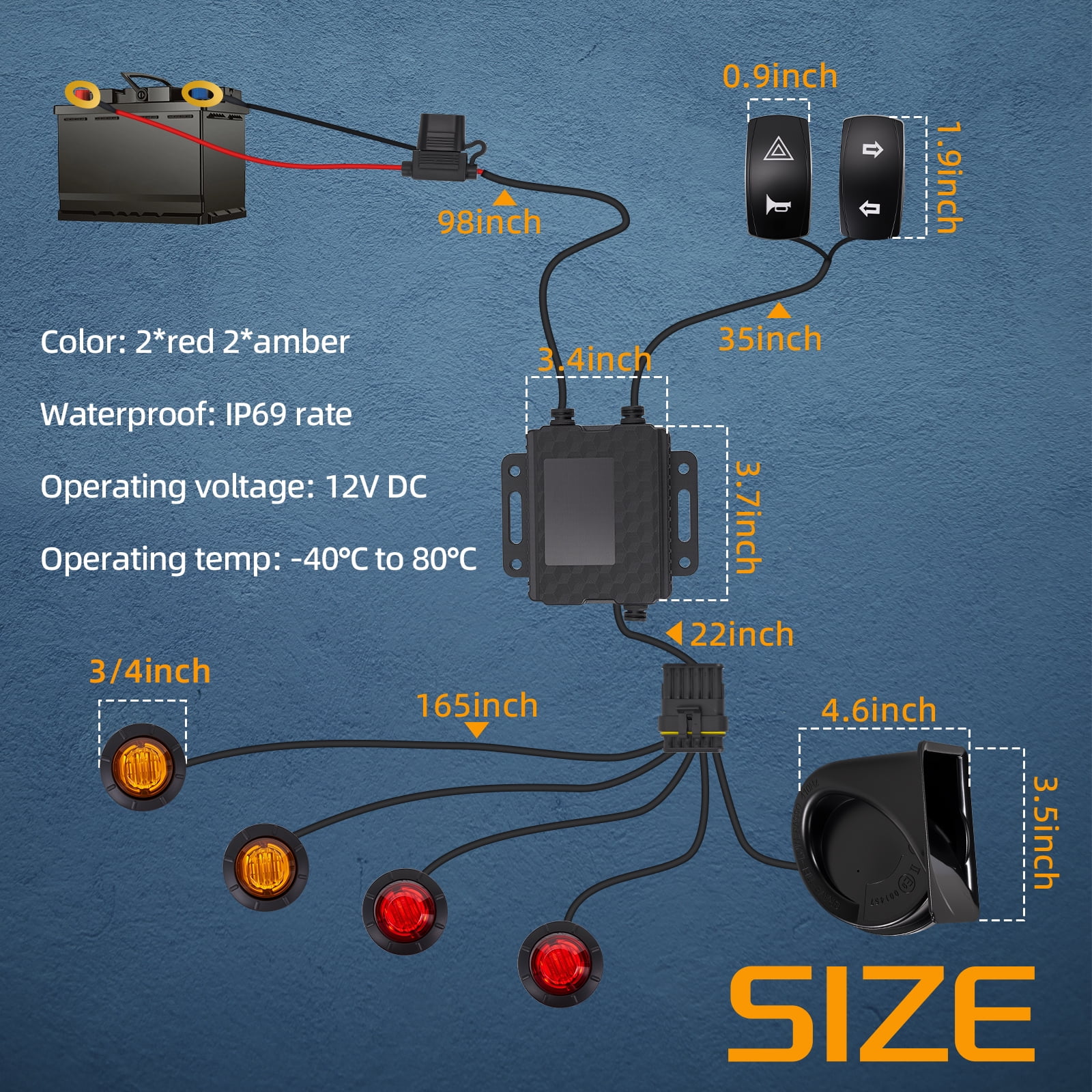JIEPENG UTV Turn Signal Kit Pre-Wired Plug and Play Universal 12V with 110DB Horn and Rocker Switch