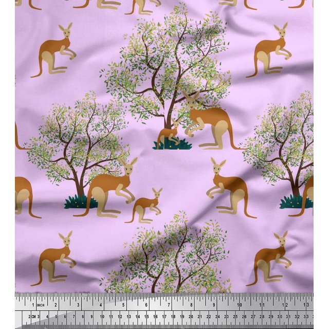Soimoi Cotton Duck Fabric Tree & Kangaroo Animal Decor Fabric Printed Yard 56 Inch Wide
