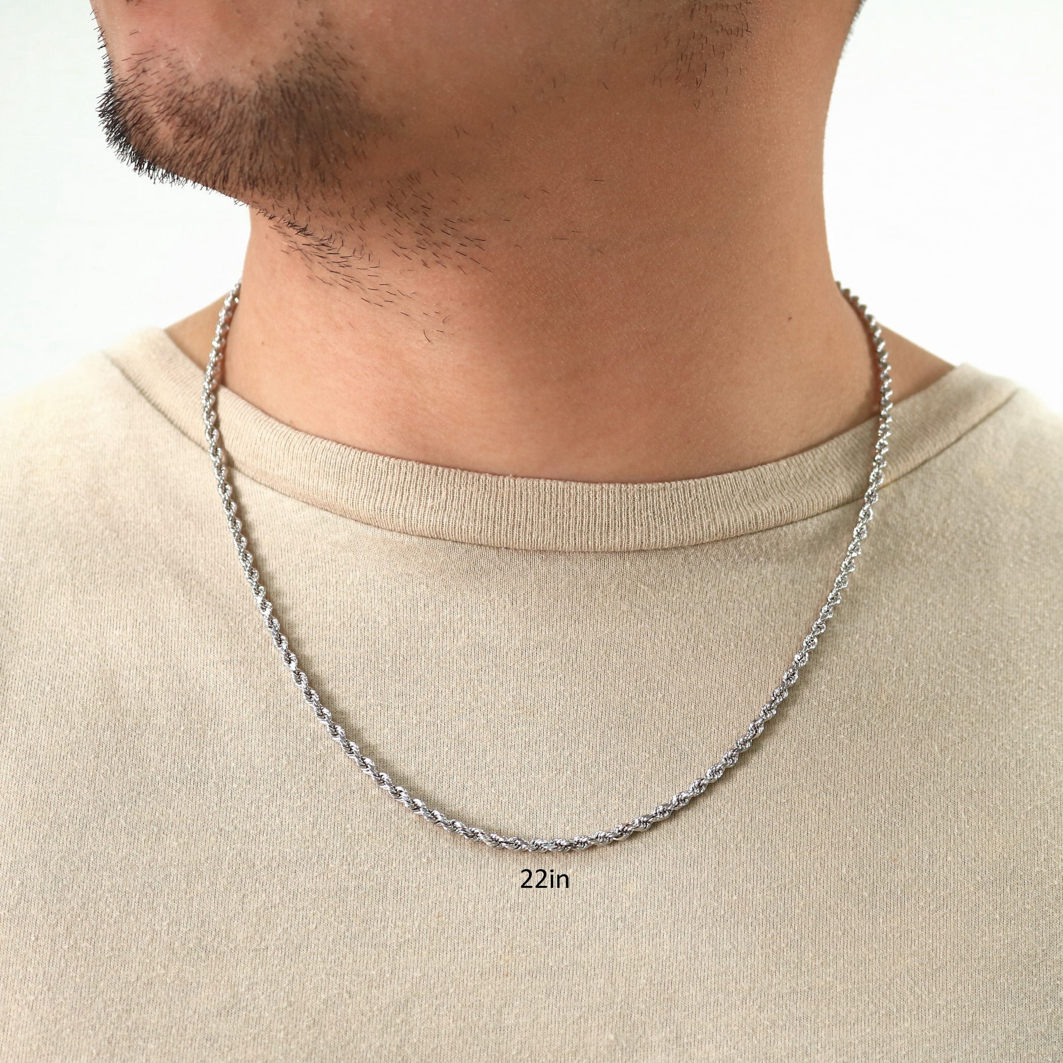Nuragold 10k Real White Gold 3mm Rope Chain Diamond Cut Necklace (16"-30") Italian Jewelry for Men & Women