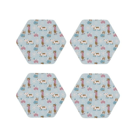 

Fuzoiu Cute Snowflake Dachshund Print Leather Coasters Set Drink Coasters Set of 4 for Tabletop Protection Durable PVC Coasters Home Décor and Housewarming Gift-Hexagon
