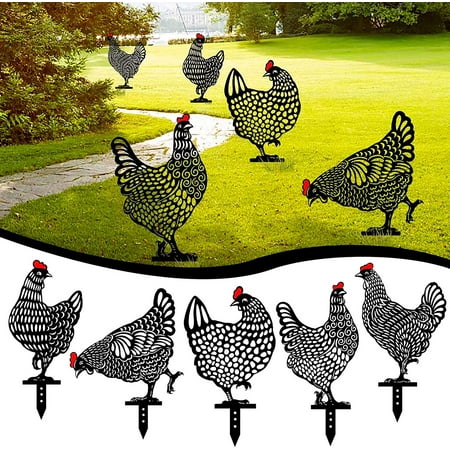 5PCS Art de cour de poulet en métal, silhouette de jardin de coq