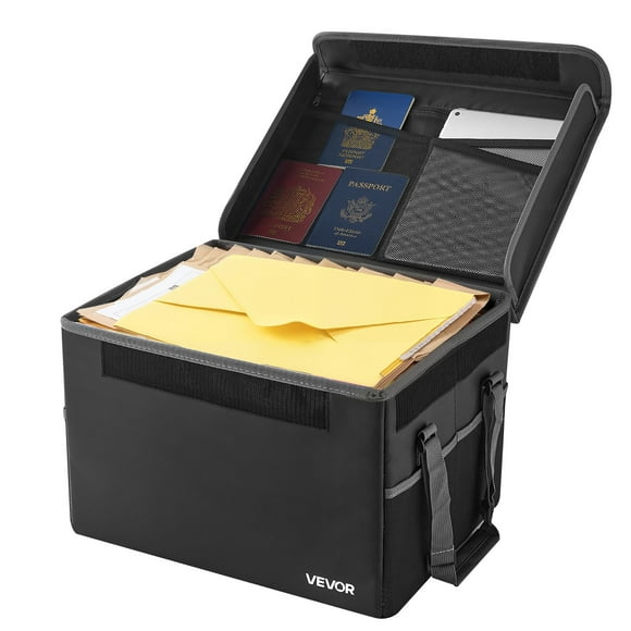 VEVOR Fireproof Document Box, 1832 ℉ Heat Insulated Fireproof & Waterproof Box, Space-Saving and Foldable Design, Portable Home Office Travel File Organizer, for Passports, Important Documents, Files