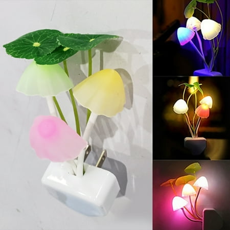 

Lomubue US EU Plug Adapter LED Night Lamp Discolor Light Sense Control Mushroom Lamp