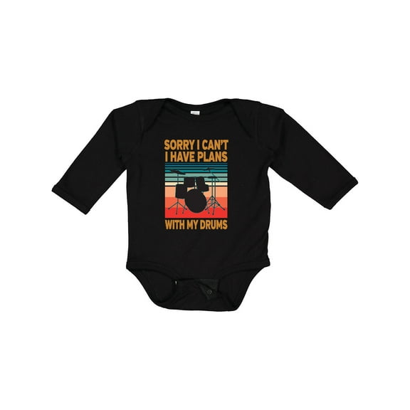 Inktastic Drummer Funny Retro Plans With My Drums Boys or Girls Long Sleeve Baby Bodysuit