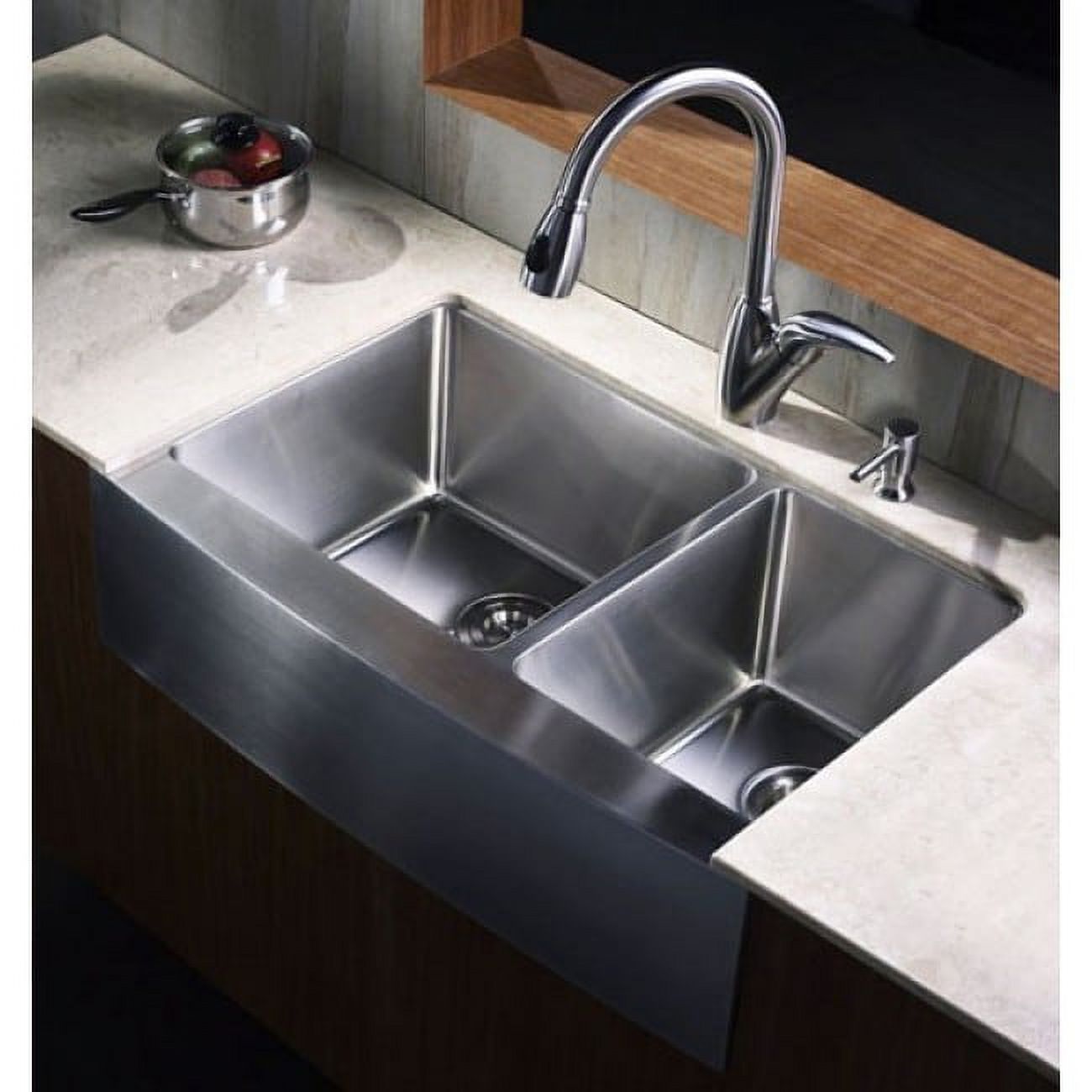 Contempo Living Inc 36-inch 15mm Curved Front Farm Apron 60/40 Double Bowl Kitchen Sink - image 5 of 5