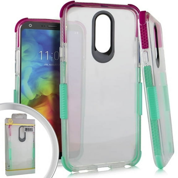 GSA Hybrid Bumper Side Spine 2 Case for LG Q7 Plus Q7 Hot Pink & Teal
