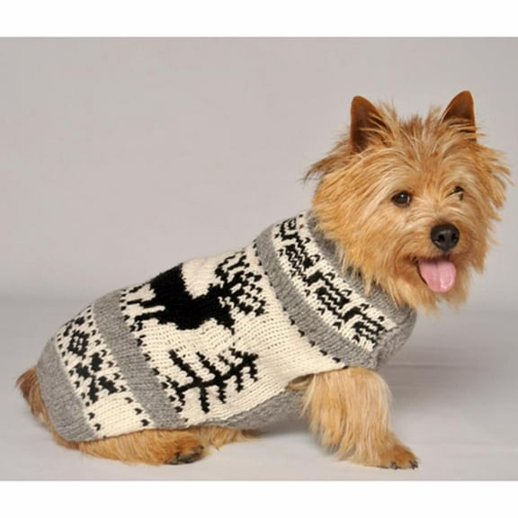 Chilly Dog Reindeer Shawl Dog Sweater - Cream / Gray