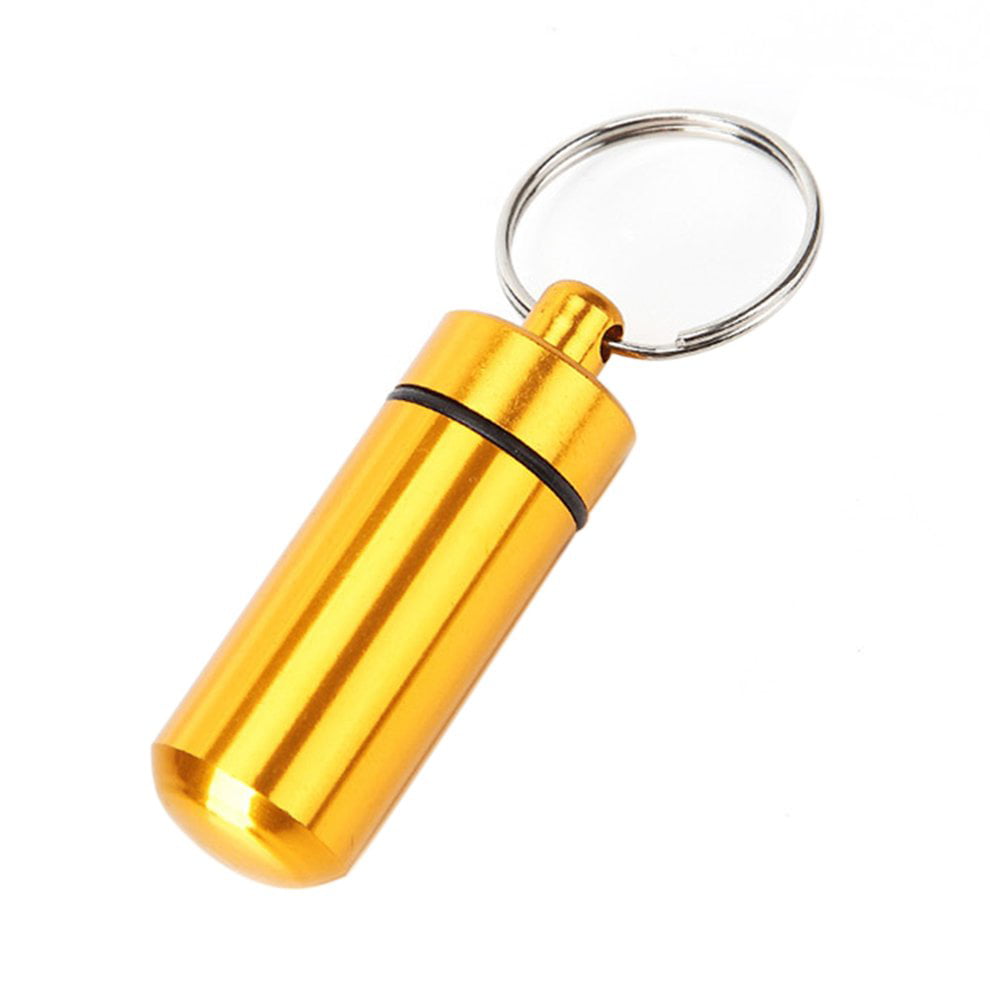 Mini Waterproof Metal Keychain Outdoor Travel Portable Pill Bottle Key Ring 