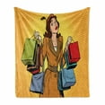 thumbnail image 1 of Vintage Woman Soft Flannel Fleece Blanket, Retro Lady with Many Shopping Bags Comic Book Style Pop Art Halftone Design, Cozy Plush for Indoor and Outdoor Use, 50" x 60", Multicolor, by Ambesonne, 1 of 6