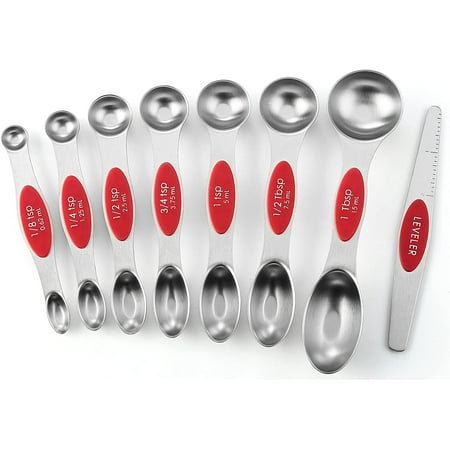 

Magnetic Measuring Spoons Set Dual Sided Stainless Steel Fits in Spice Jars Red Set of 8