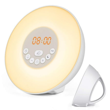 Sunrise Alarm Clock - Digital LED Clock with 6 Color Switch and FM Radio for Bedrooms - Multiple Nature Sounds Sunset Simulation - Snooze Function for Heavy