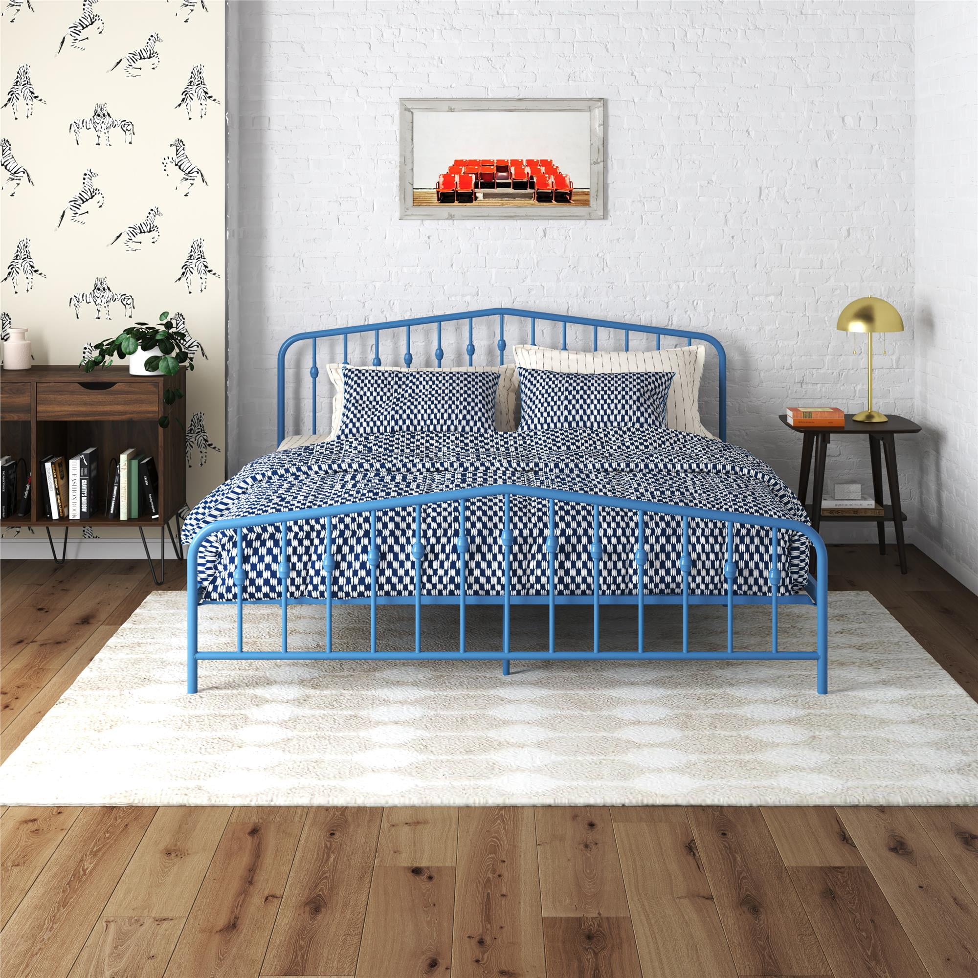 Novogratz Bushwick Metal Bed King Blue