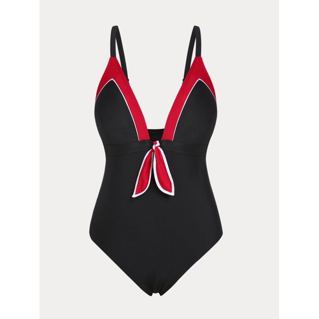 Tamaño nudo de tuberías de Colorblock Plus Traje de baño de una sola pieza Rosegal Leggings de talla grande