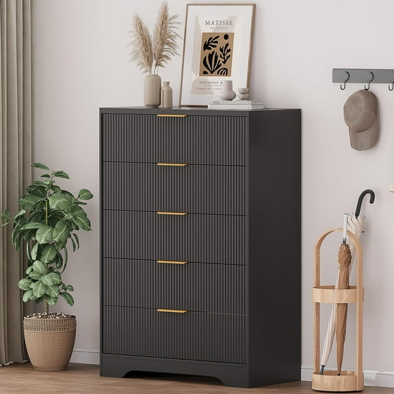 Ataucjin 5 Drawer Fluted Dresser,47" Tall Modern Chest of Drawers with Gold Metal Handles,Dresser for Closet, Bedroom,Living Room, Hallway, Entryway