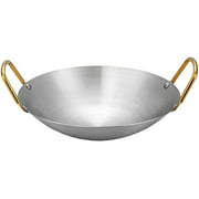 Paella Pan Thicken Stainless Steel Pan Round Shape Frying Pan Chinese Style Wok for Home, Outdoor, Restaurant-26.2 * 7cm
