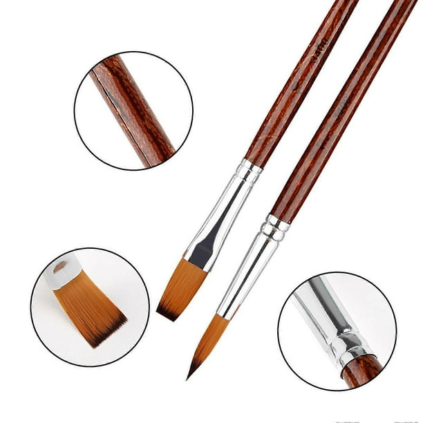 10PCS Oil Paint Brushes Set Wood Handle Nylon Bristles Soft Comfortable Grip Watercolor Brushes for Kids Adults Brown Pen Handle Flat Peak Set