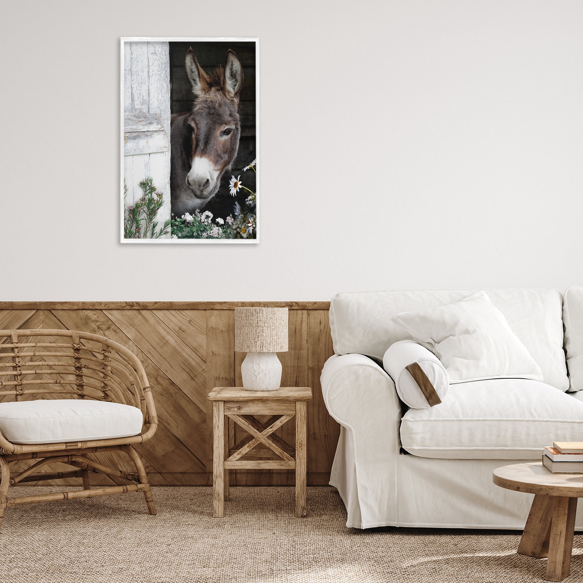 Stupell Industries Gentle Donkey Peering from Barn White Framed Giclee Art, design by CAD Designs