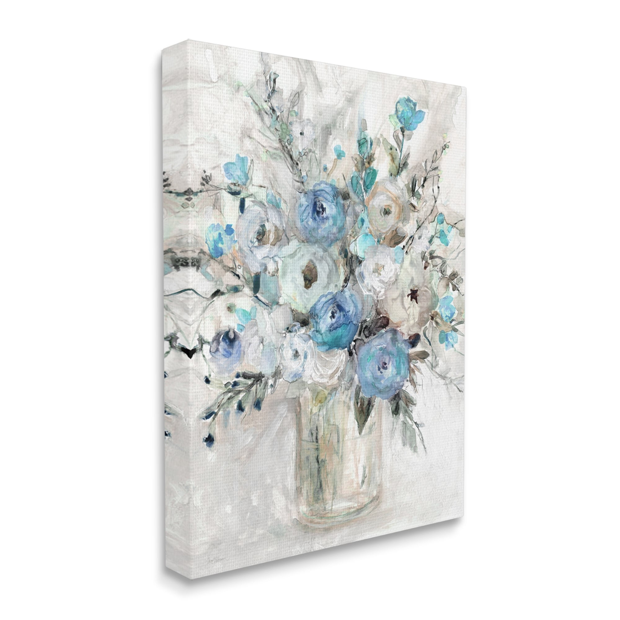 Stupell Industries Abstract Blue Rose Arrangement Botanical & Floral Painting Gallery Wrapped Canvas Print Wall Art